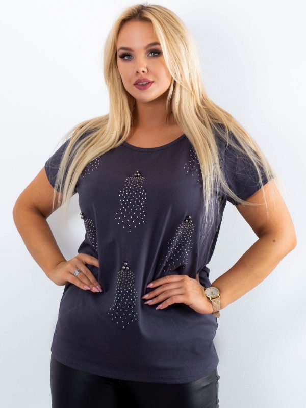 Wholesale Graphite t-shirt with pearls and rhinestones PLUS SIZE