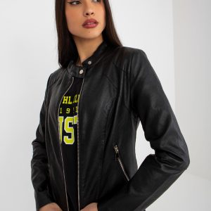 Wholesale Black eco-leather biker jacket with lining