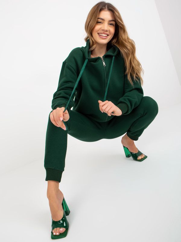 Wholesale Dark green sweatshirt basic set with cardigans