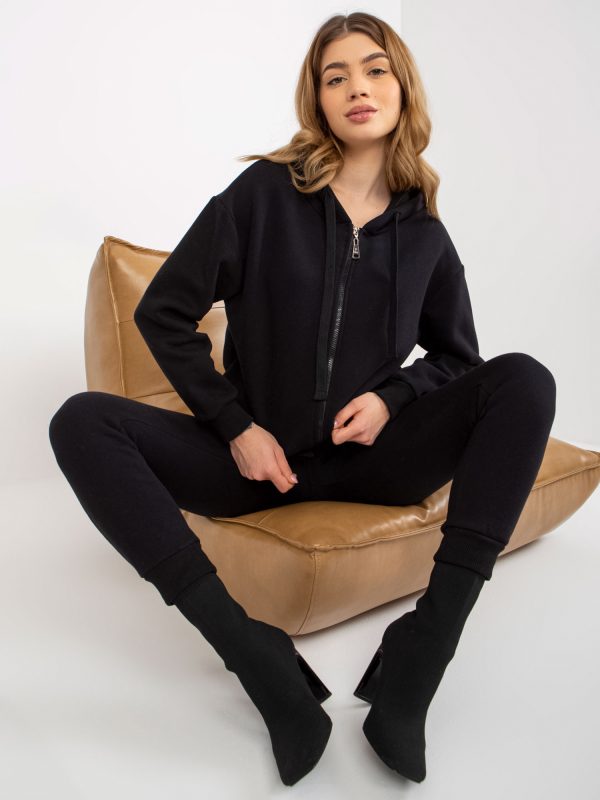 Wholesale Black two-piece basic set with sweatshirt and trousers