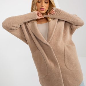 Wholesale Beige loose alpaca coat with pockets