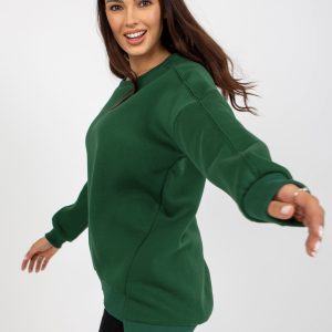 Wholesale Dunkelgrünes Basic Sweatshirt with Rundhalsausschnitt