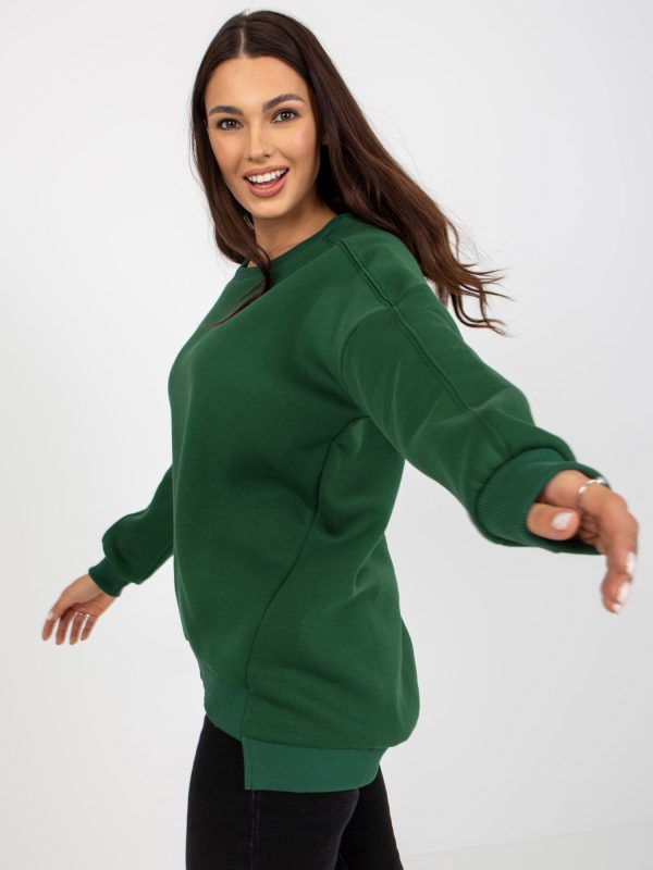 Wholesale Dunkelgrünes Basic Sweatshirt with Rundhalsausschnitt