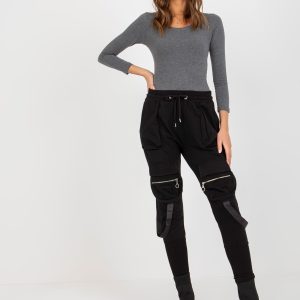 Wholesale Black Women's Cargo Sweatpants With Binding