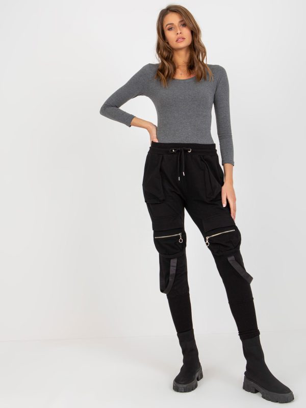 Wholesale Black Women's Cargo Sweatpants With Binding