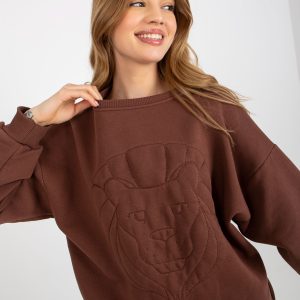 Wholesale Brown sweatshirt without hood with embroidery