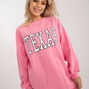 Wholesale Pink long loose sweatshirt with print and pockets