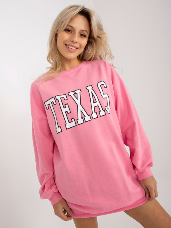 Wholesale Pink long loose sweatshirt with print and pockets