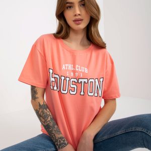 Wholesale Peach Loose Ladies Print T-Shirt