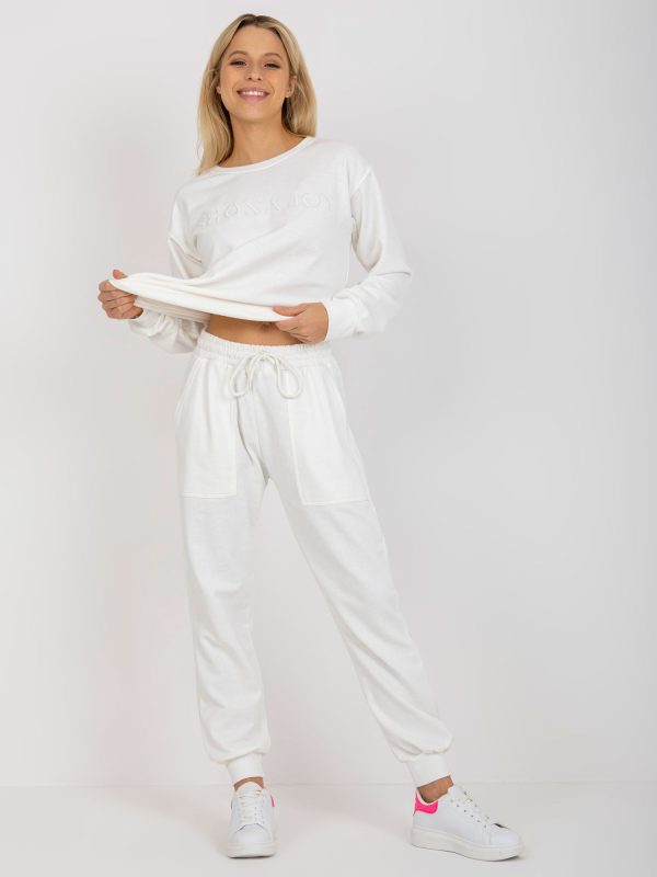 Wholesale Ecru two-piece sweatsuit set with embroidery