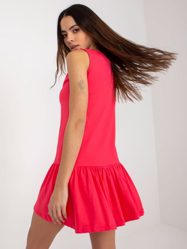 Wholesale Coral Round Neck Ruffle Mini Dress