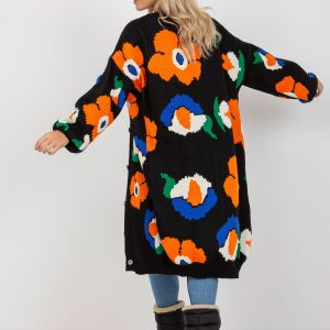 Wholesale Black Oversized Long Cardigan with Floral