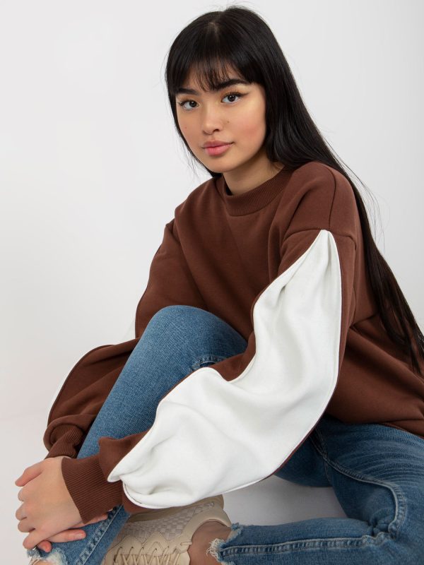 Wholesale Dark brown sweatshirt without hood with slits on sleeves