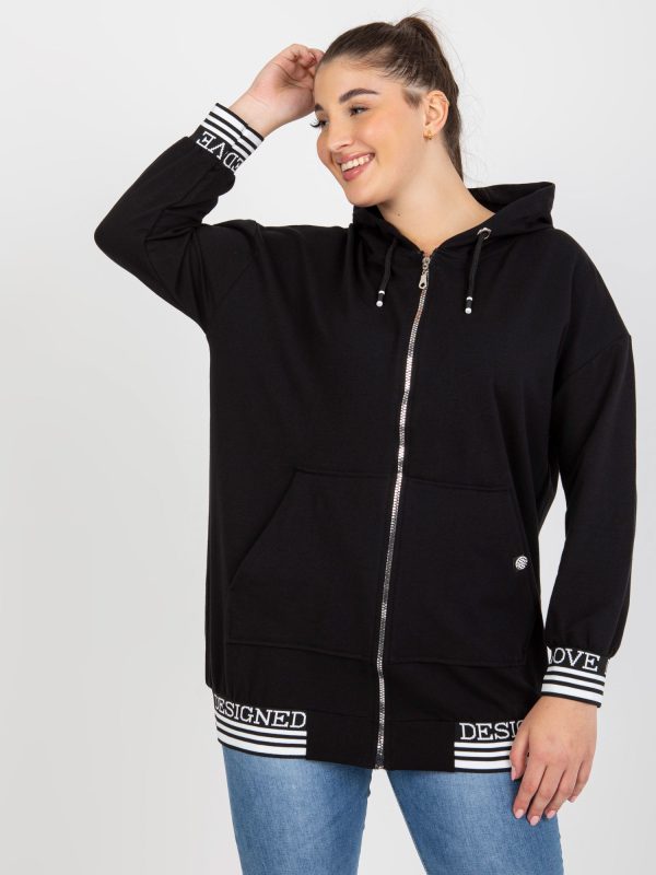 Wholesale Black Women's Plus Size Zip Hoodie With Pockets