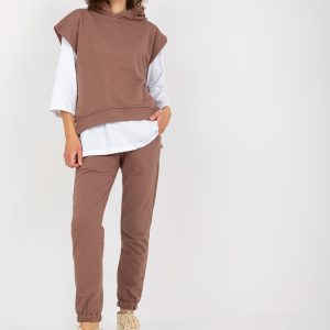 Wholesale Brown three-piece casual set with sweatshirt