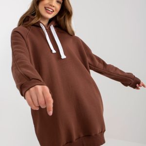 Wholesale Brown long sweatshirt basic with pockets