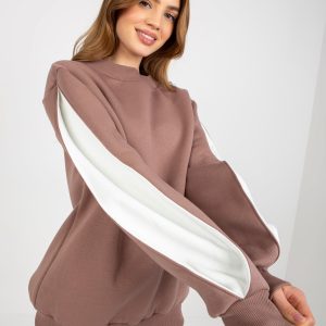 Wholesale Brown hoodless sweatshirt with slits on sleeves