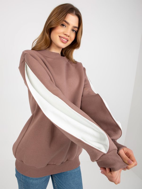 Wholesale Brown hoodless sweatshirt with slits on sleeves