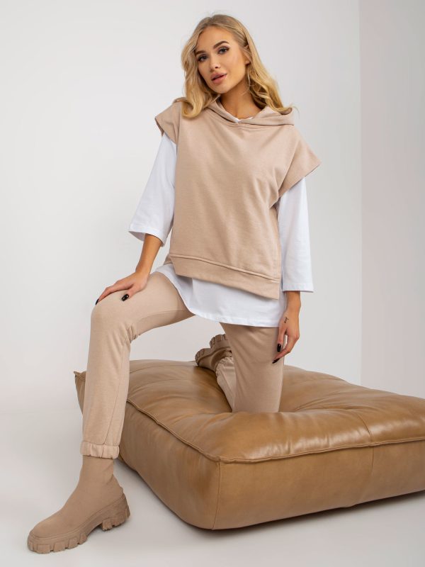 Wholesale Beige three-piece casual set with trousers