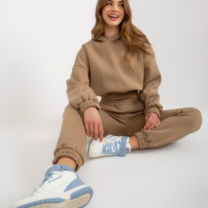 Wholesale Dark beige women's sweatshirt set with hoodie