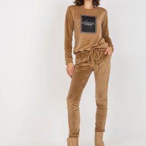 Wholesale Women's camel velour set with print