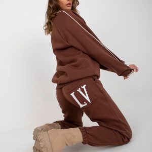 Wholesale Dark Brown Women's Oversize Print Tracksuit Set