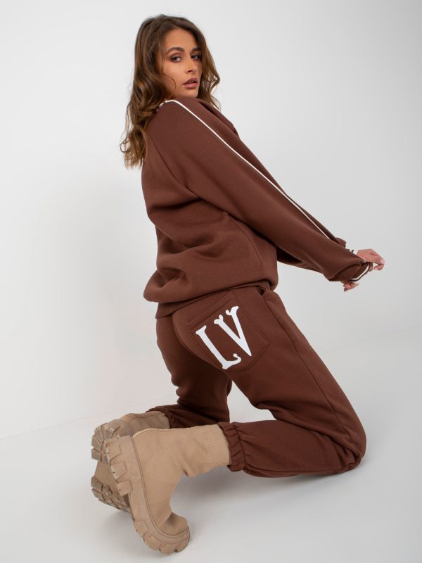 Wholesale Dark Brown Women's Oversize Print Tracksuit Set