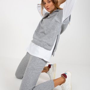 Wholesale Grey three-piece casual set with oversize blouse