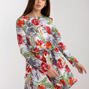 Wholesale White and Grey Women's Floral Dress with Elastic Waist