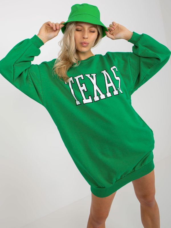 Wholesale Green long loose sweatshirt with lettering and pockets