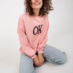 Wholesale Light pink loose hoodless sweatshirt with embroidery