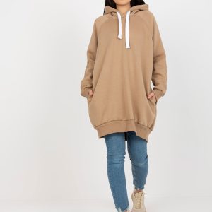 Wholesale Dark beige long sweatshirt basic with pockets