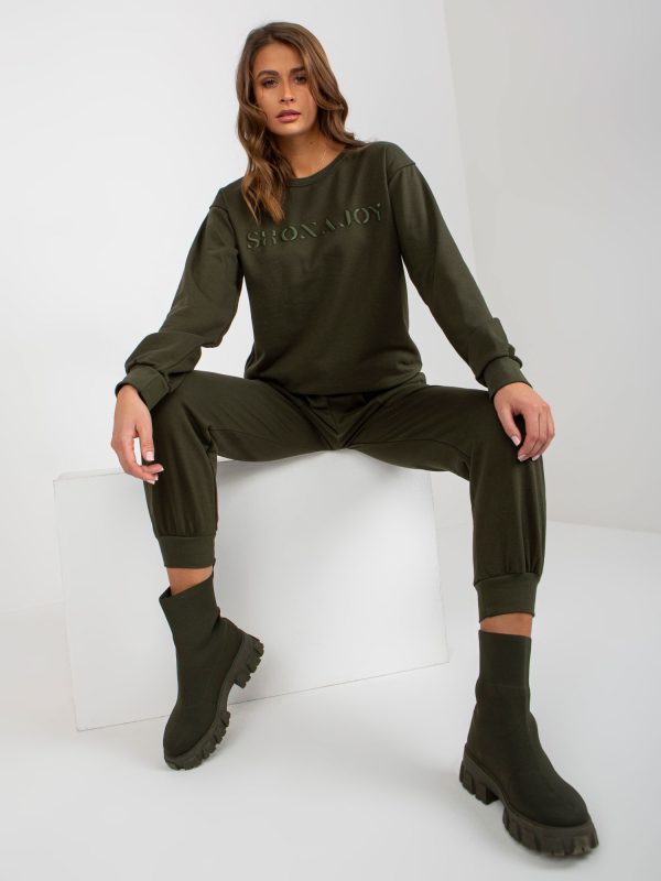 Wholesale Khaki two-piece tracksuit set with inscription