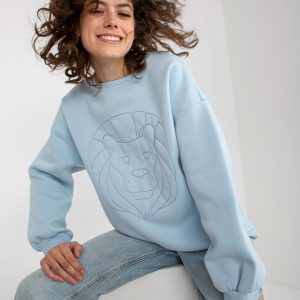 Wholesale Light blue sweatshirt without hood with embroidery