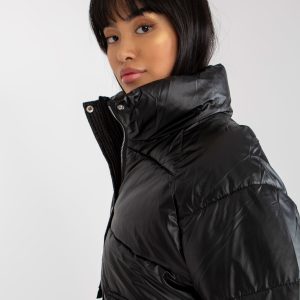 Wholesale Black Down Quilted Winter Jacket with Pockets