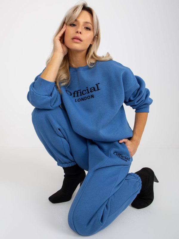 Wholesale Dark blue women's sweatsuit set with inscriptions