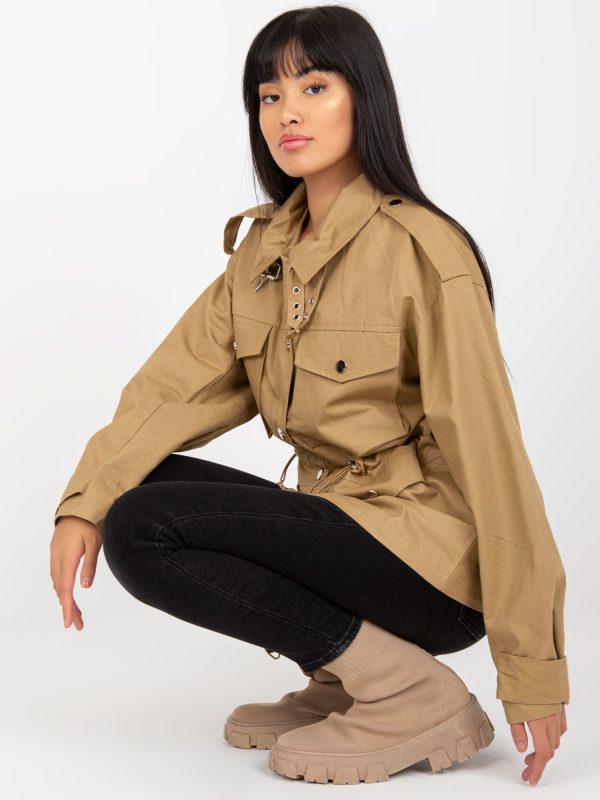 Wholesale Camel cotton transition jacket with welts