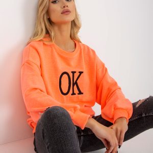 Wholesale Fluo orange loose hoodless sweatshirt with embroidery