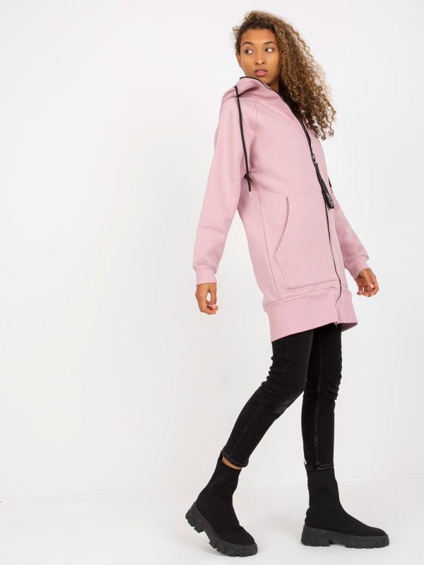 Wholesale Pink long sweatshirt basic with zipper RUE PARIS