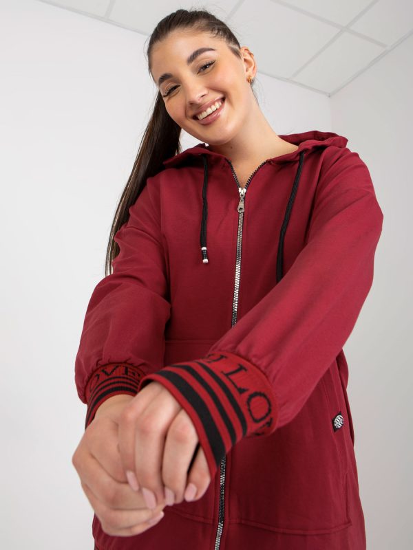 Wholesale Burgundy Plus Size Hooded Sweatshirt