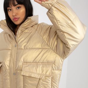 Wholesale Gold down quilted winter jacket without hood