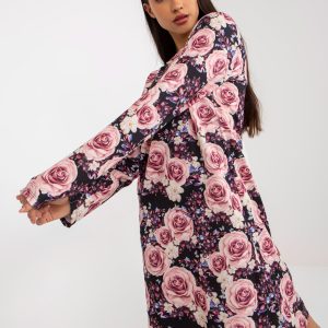 Wholesale Black and Light Pink Loose Long Sleeve Roses Dress