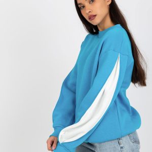 Wholesale Blue hoodless sweatshirt with slits on sleeves