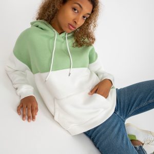 Wholesale Green and ecru sweatshirt basic hoodie RUE PARIS