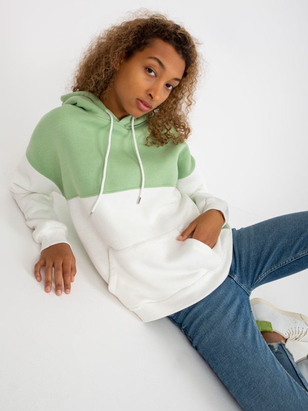 Wholesale Green and ecru sweatshirt basic hoodie RUE PARIS