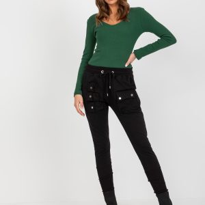 Wholesale Black women's slim fit sweatpants with pockets