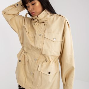 Wholesale Light Beige Cotton Transition Jacket with Pockets