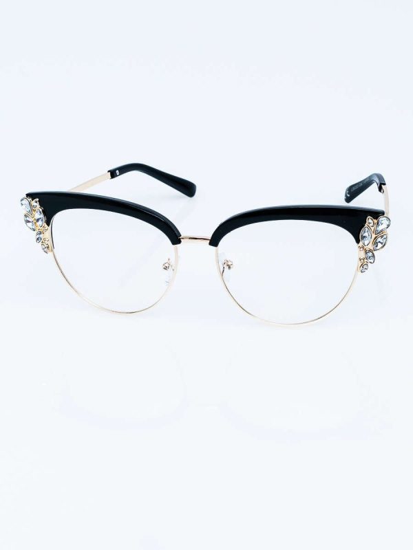 Wholesale Women's CAT EYE Zero Glasses with Crystals