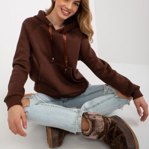 Wholesale Dark brown kangaroo sweatshirt with stripes OCH BELLA