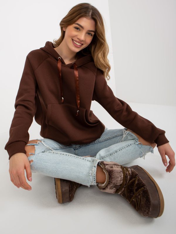 Wholesale Dark brown kangaroo sweatshirt with stripes OCH BELLA